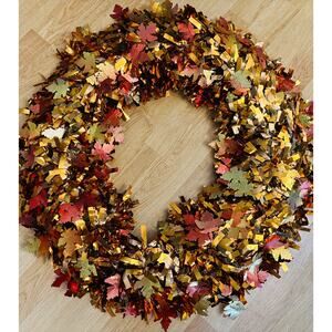 Large Fall Polypropylene Tinsel Wreath with Fall Leaves Inside or Outside 24”D